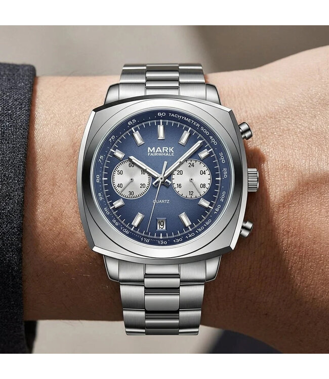 Mark Fairwhale AURIXON FW-5900 Rattrapante Chronograph Silber/Blau Herrenuhr