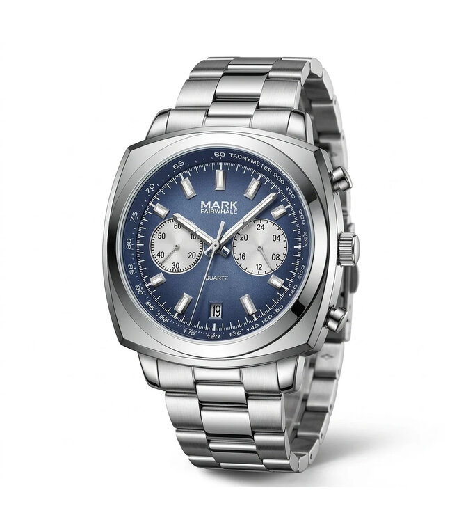 Mark Fairwhale AURIXON FW-5900 Rattrapante Chronograph Silber/Blau Herrenuhr