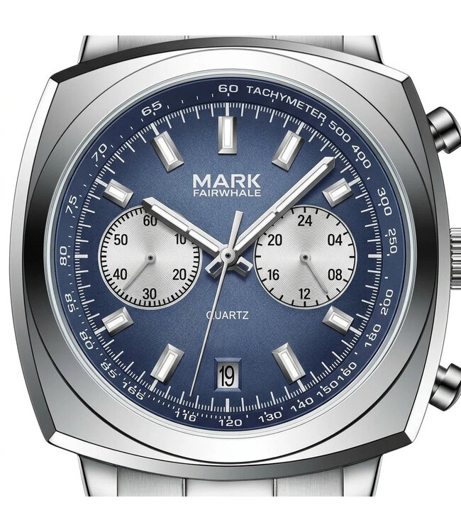 Mark Fairwhale AURIXON FW-5900 Rattrapante Chronograph Silber/Blau Herrenuhr