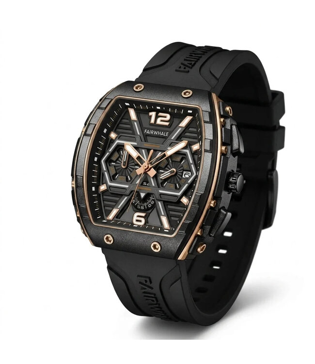 Mark Fairwhale  CLIREDOX FW-5560 Vintage Tonneau Chronograph Schwarz/Rosé-Gold