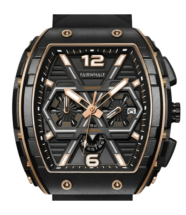Mark Fairwhale  CLIREDOX FW-5560 Vintage Tonneau Chronograph Schwarz/Rosé-Gold