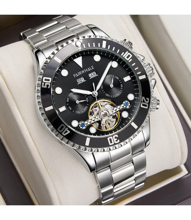Mark Fairwhale  DIVIROX FW-6010-1 Skeleton Automatik Silber/Schwarz Herrenuhr