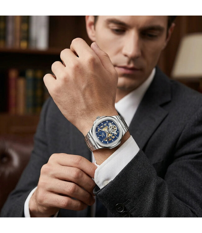 Mark Fairwhale  LUNASKEL FW-6012-S2 Skeleton Mondphase Automatik Silber/Schwarz Herrenuhr