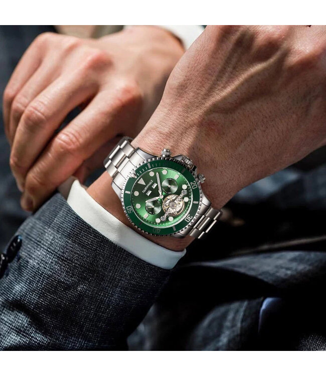 Mark Fairwhale DIVIROX FW-6010-3 Skeleton Automatik Silber/Grün Herrenuhr