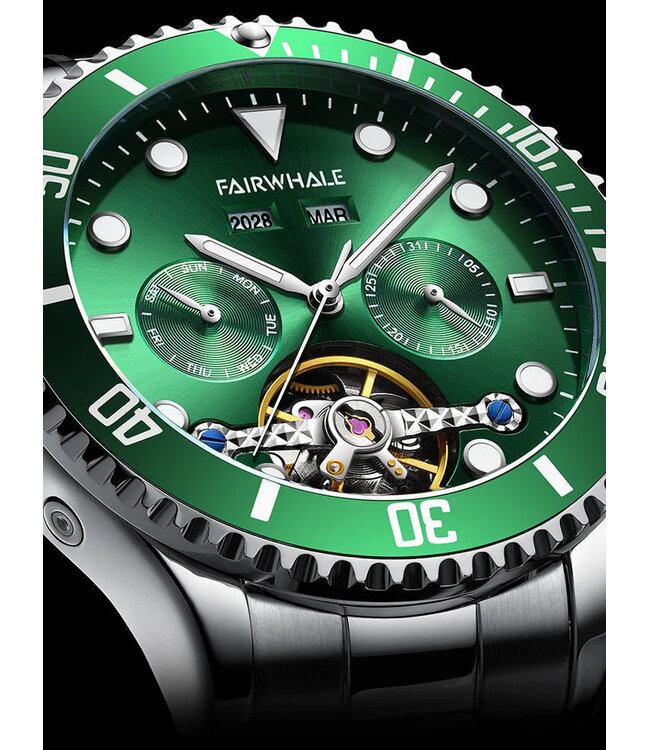 Mark Fairwhale DIVIROX FW-6010-3 Skeleton Automatik Silber/Grün Herrenuhr