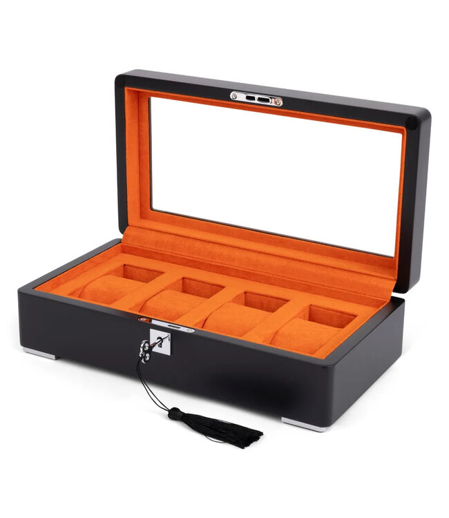 CHRONOGUARD    Uhrenbox CH-3420-8-BL-ORA Schwarz/Orange Velvet für 8 Uhren