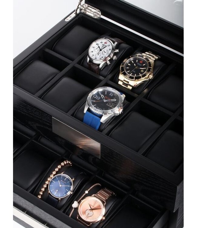 CHRONOGUARD   Uhrenbox CH-2350-20BL Schwarz Glas für 20 Uhren