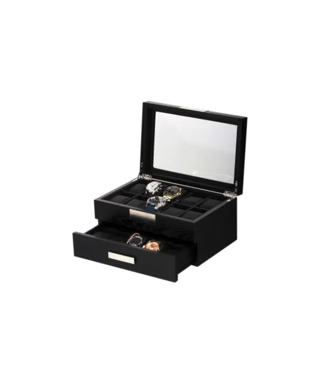 CHRONOGUARD   Uhrenbox CH-2350-20BL Schwarz Glas für 20 Uhren