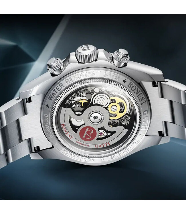 Bonest Gatti  BG8019-S2 Automatik Skeleton Silber/Schwarz Herrenuhr
