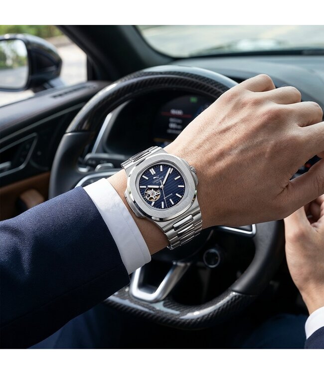 Chronoguard  Cuore Azzurro Open Heart Automatik Blau Herrenuhr