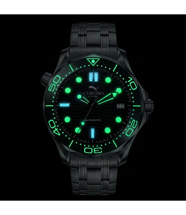 Chronoguard Pelagos Nero Black Diver Automatik Schwarz Herrenuhr