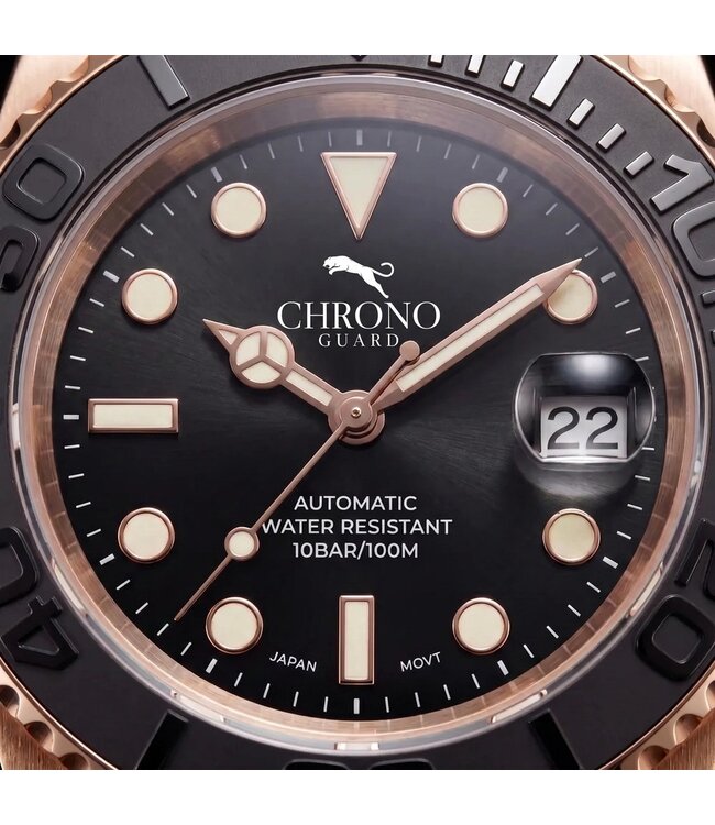 Chronoguard DeptMaster Rosé-Gold Black Diver Schwarz/Rosé-Gold Automatik Herrenuhr