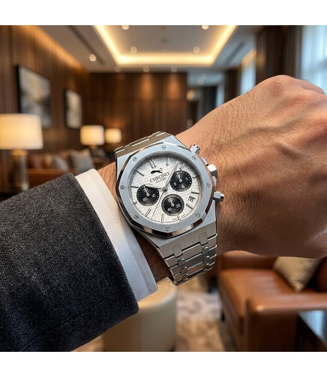 Chronoguard Traguardo Bianco 41mm Chronograph Weiss Herrenuhr