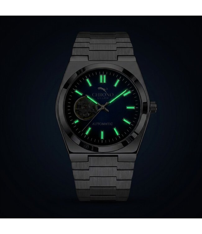 Chronoguard Cuscino Marea 39mm Open Heart Automatik Blau Herrenuhr