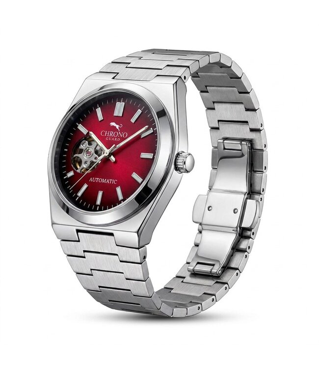 Chronoguard Cuscino Bordò 39mm Open Heart Automatik Bordeaux Herrenuhr