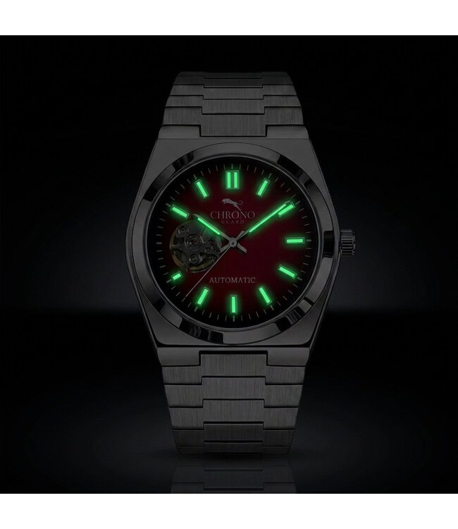 Chronoguard Cuscino Bordò 39mm Open Heart Automatik Bordeaux Herrenuhr
