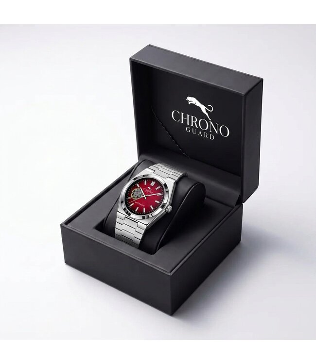 Chronoguard Cuscino Bordò 39mm Open Heart Automatik Bordeaux Herrenuhr