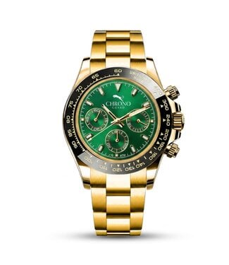 Chronoguard Circuito Verde Oro Pieno 39mm Chronograph Gold Grün Herrenuhr
