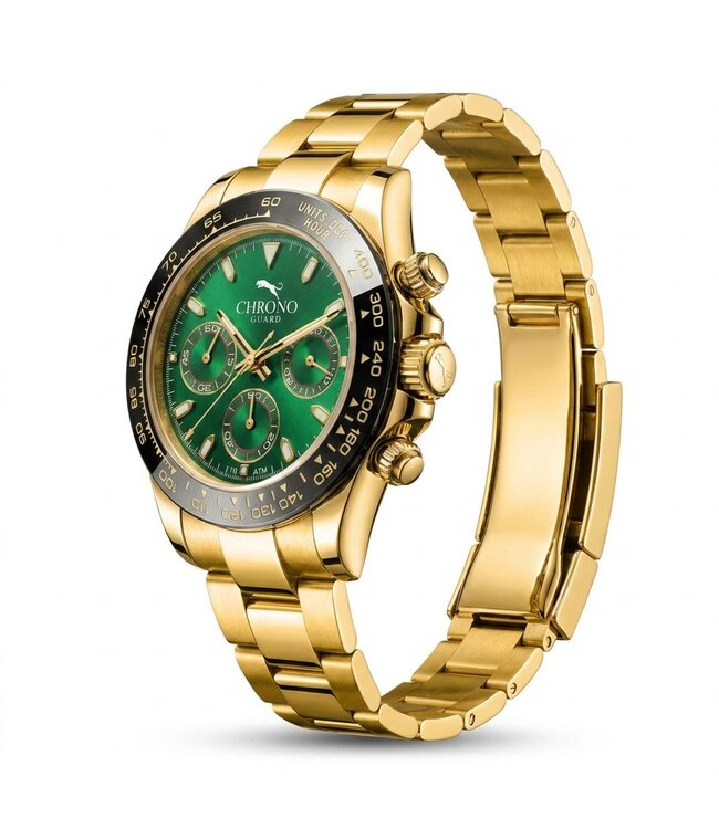 Chronoguard  Circuito Verde Oro Pieno 39mm Chronograph Gold Grün Herrenuhr