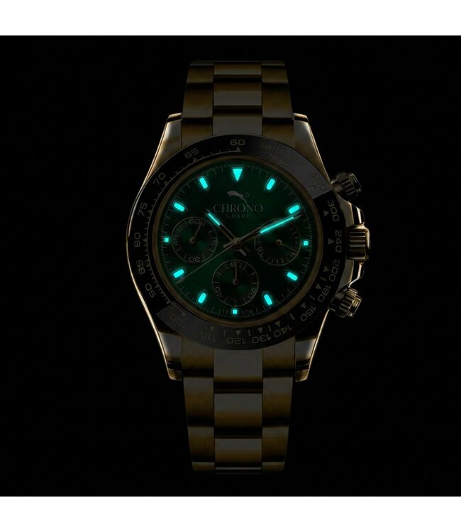 Chronoguard  Circuito Verde Oro Pieno 39mm Chronograph Gold Grün Herrenuhr