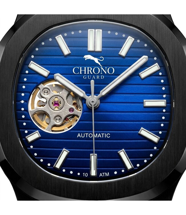 Chronoguard  Oblò Abisso 40mm Open Heart Automatik Schwarz Blau Herrenuhr