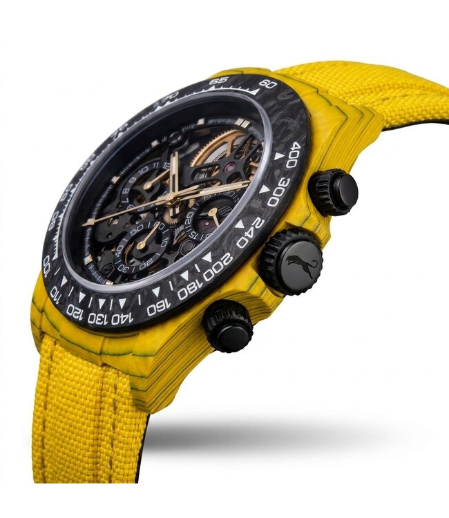 Chronoguard Fibra Giallo Scheletro 41mm Carbon Skelett Automatik Gelb Herrenuhr
