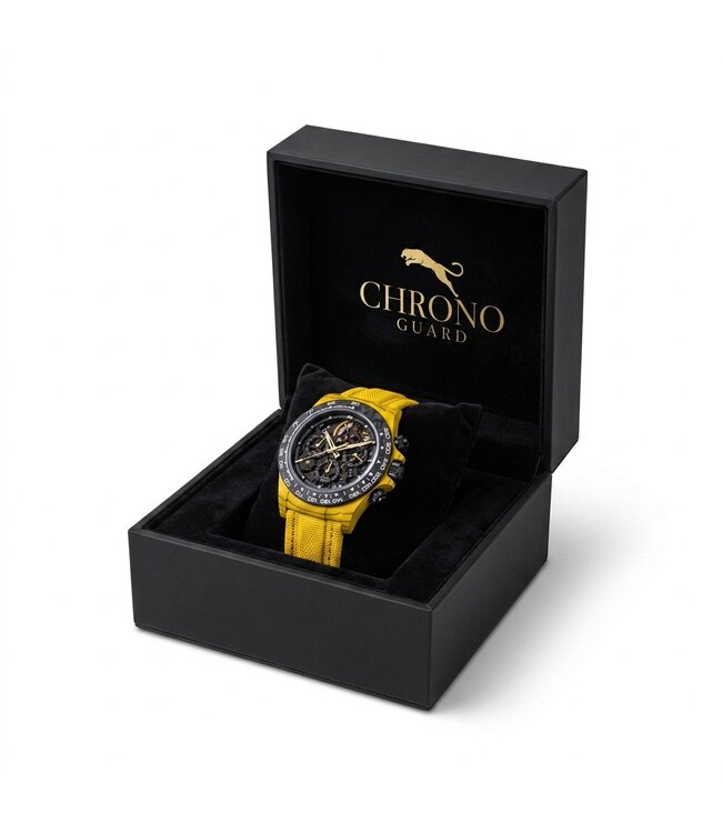 Chronoguard Carbon Fibra Gelb Skelett Automatik Herrenuhr