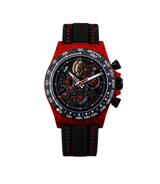 Chronoguard Fibra Rosso Scheletro 41mm Carbon Skelett Automatik Rot Herrenuhr