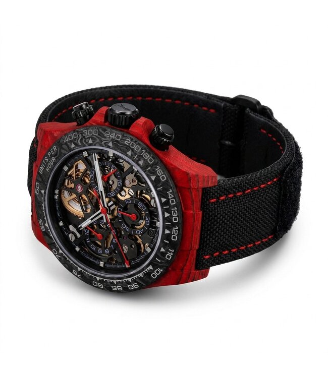 Chronoguard Fibra Rosso Scheletro 41mm Carbon Skelett Automatik Rot Herrenuhr