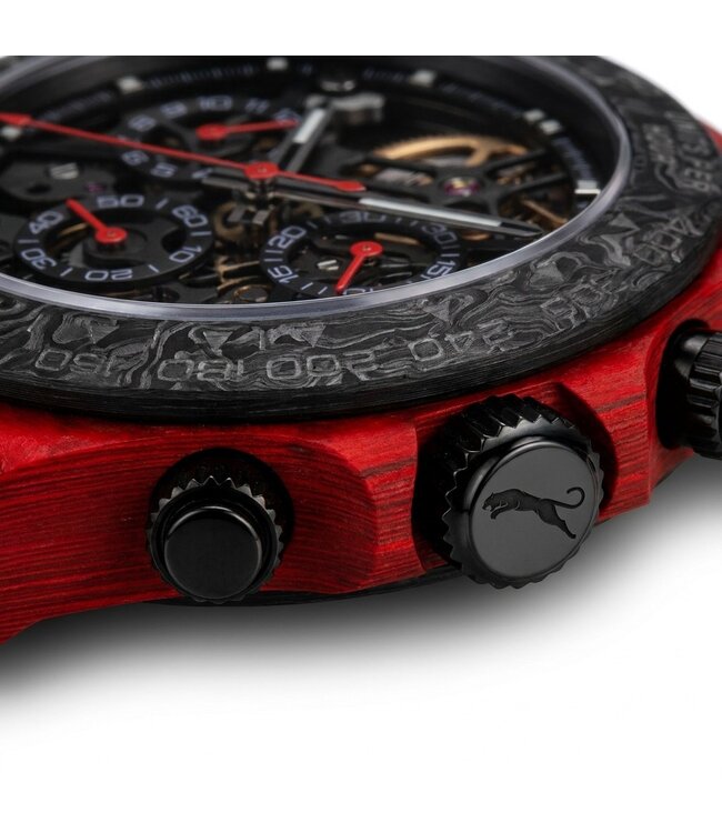 Chronoguard Fibra Rosso Scheletro 41mm Carbon Skelett Automatik Rot Herrenuhr