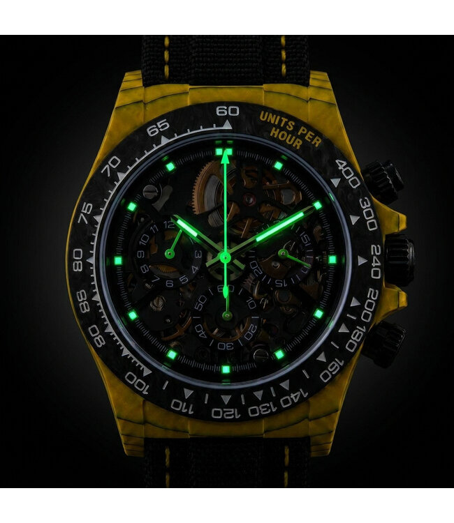 Chronoguard  Fibra Giallo Scheletro Nero 41mm Carbon Skelett Automatik Gelb Herrenuhr
