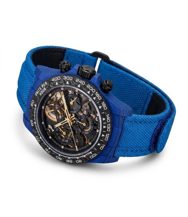 Chronoguard  Fibra Blu Scheletro 41mm Carbon Skelett Automatik Blau Herrenuhr