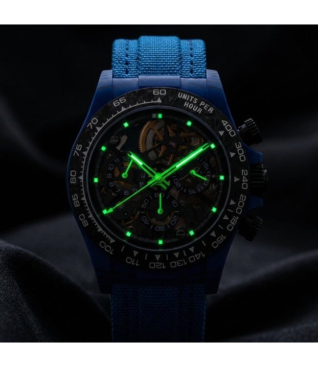 Chronoguard  Fibra Blu Scheletro 41mm Carbon Skelett Automatik Blau Herrenuhr