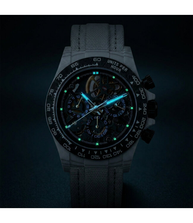 Chronoguard Carbon Fibra Weiss Skelett Automatik Herrenuhr