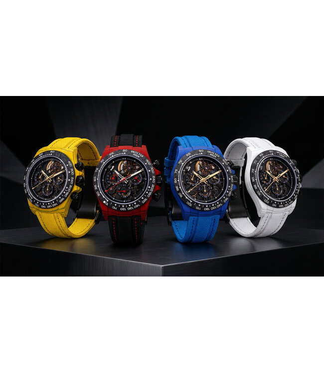 Chronoguard Carbon Fibra Weiss Skelett Automatik Herrenuhr