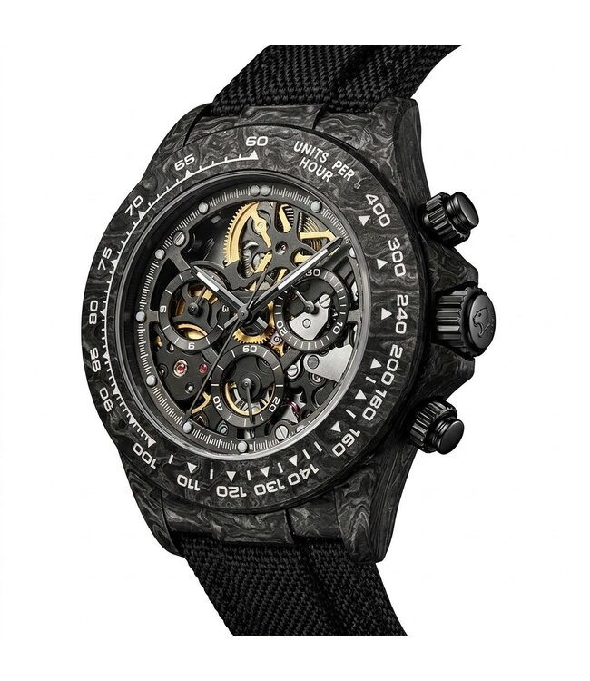 Chronoguard Carbon Fibra Schwarz Skelett Automatik Herrenuhr