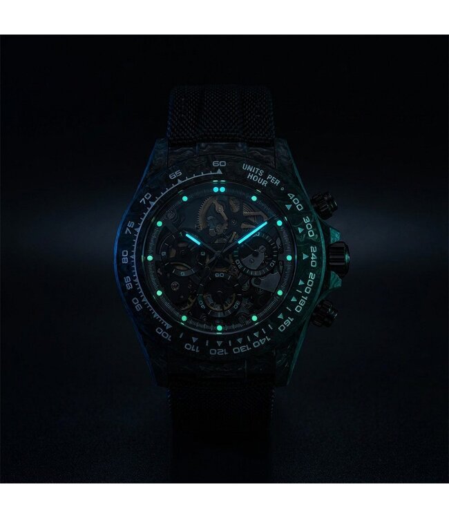 Chronoguard Carbon Fibra Schwarz Skelett Automatik Herrenuhr