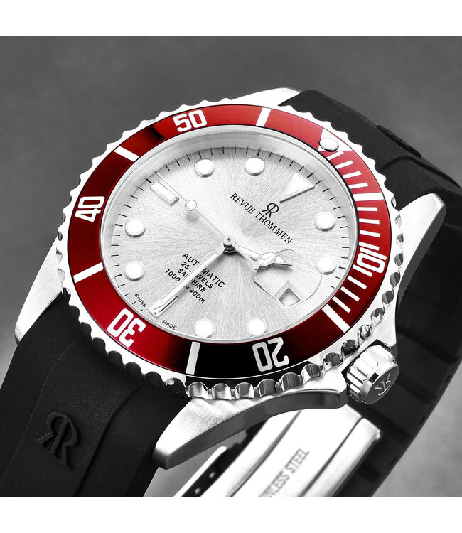 Revue Thommen Diver 17571.2826 Automatik Silber/Rot Herrenuhr