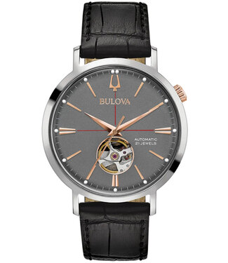 Bulova Aerojet 98A289 Automatik Open Heart Silber Herrenuhr