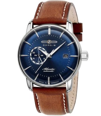 Zeppelin Atlantic 84703 Herrenuhr Automatik Blau Kalbsleder