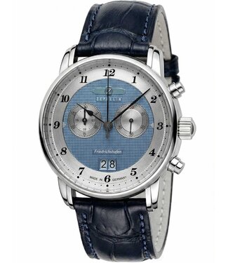 Zeppelin Friedrichshafen 85843 Herrenuhr Chronograph Blau/Silber Kalbsleder