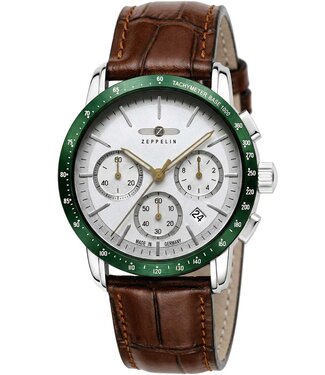 Zeppelin 88784 Herrenuhr Chronograph Weiss Kalbsleder