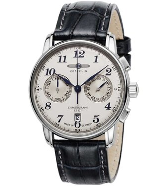 Zeppelin Graf 76785 Herrenuhr Chronograph Creme Leder