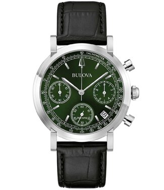 Bulova Classic 96B457 Herrenuhr Chronograph Grün Kalbsleder