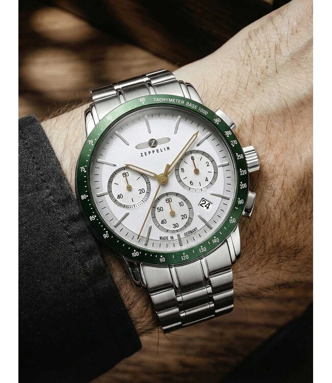 Zeppelin 8878MB4 Herrenuhr Chronograph Weiss Edelstahl