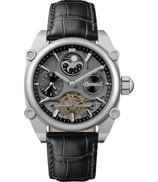 Ingersoll Varsity Dual Time I15402 Herrenuhr Automatik Grau Kalbsleder