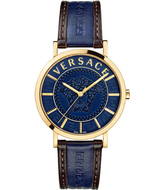 Versace  V-Essential VEJ400321 Herrenuhr Blau Kalbsleder