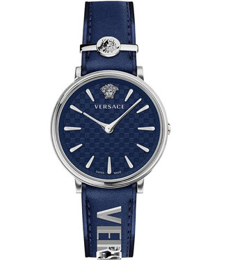 Versace  V-Circle VE8104222 Damenuhr Blau Kalbsleder