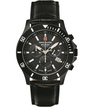 Swiss Alpine Military  Challenger Chrono 7022.9577 Herrenuhr Chronograph Schwarz Kalbsleder