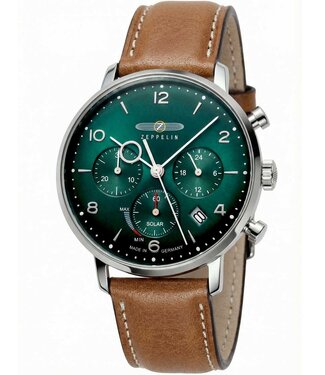 Zeppelin LZ129 Hindenburg Solar 80864N Herrenuhr Chronograph Grün Veganes Leder